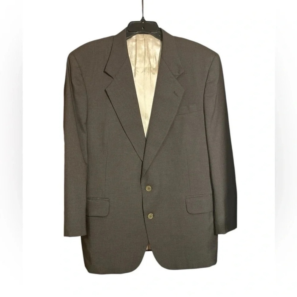 Oscar Dela Renta Two button closure men's sport coat brown blue check 43... - Picture 2 of 6